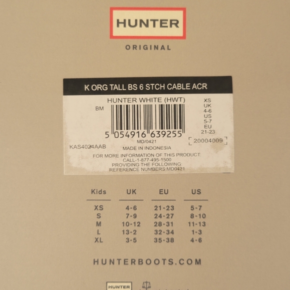 Hunter | Kids Original Tall Cable Knit Boot Socks XS White - Picture 3 of 3